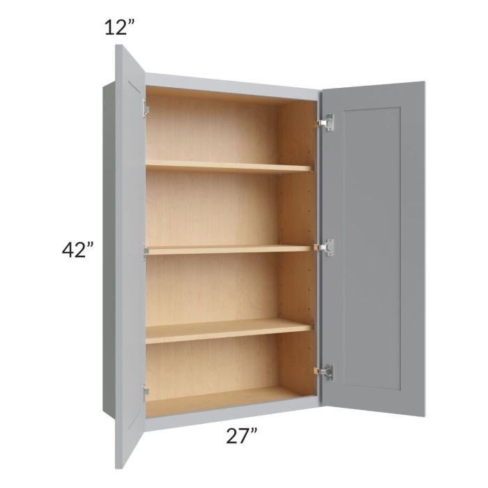 RTA Asheville Grey Shaker 27" x 42" Wall Cabinet with 2 Decorative End Panel