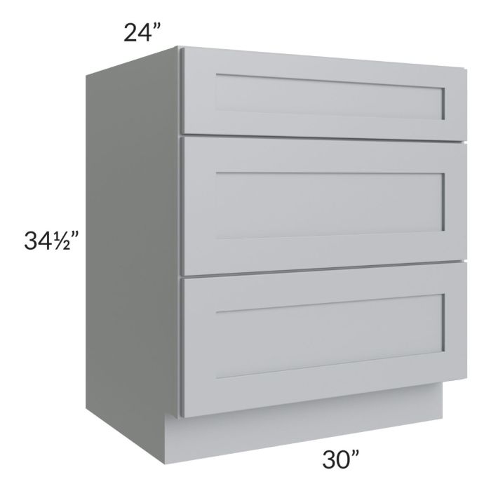 RTA Asheville Grey Shaker 30" 3-Drawer Base Cabinet with 2 Decorative End Panels