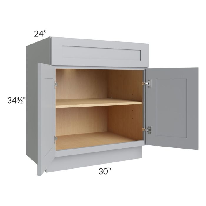 RTA Asheville Grey Shaker 30" Base Cabinet with 2 Roll Out Trays and 1 Decorative End Panel
