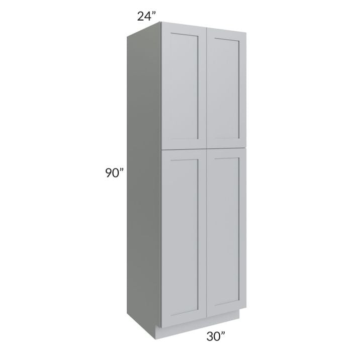 RTA Asheville Grey Shaker 30" x 90" Wall Pantry Cabinet with 4 Roll Out Trays and 1 Decorative End Panel