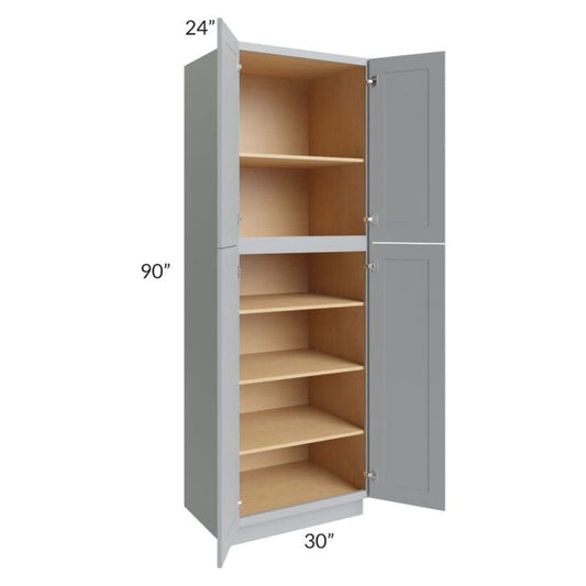 RTA Asheville Grey Shaker 30" x 90"Wall Pantry Cabinet with 2 Roll Out Trays
