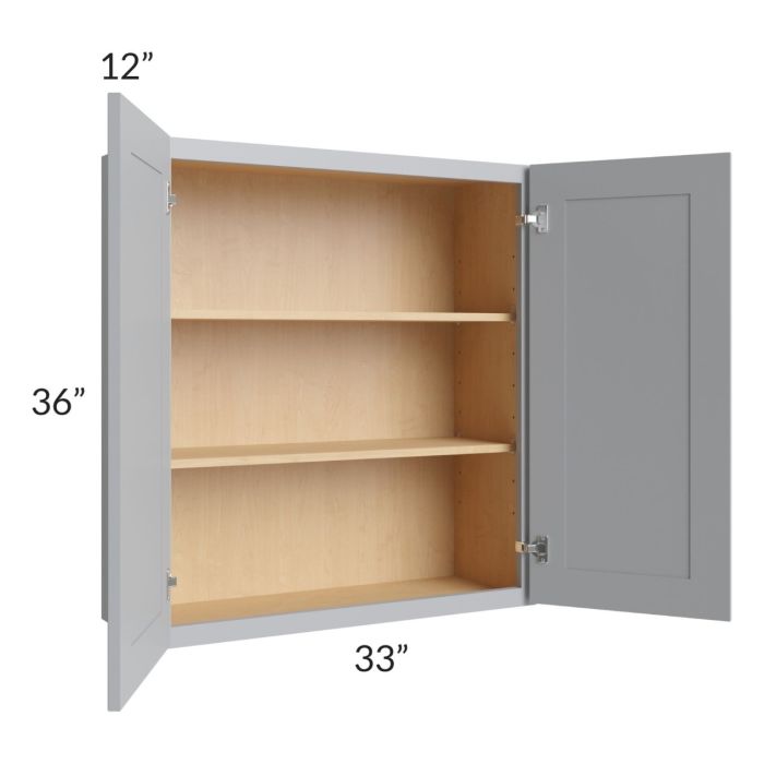 RTA Asheville Grey Shaker 33" x 36" Wall Cabinet with 2 Decorative End Panels