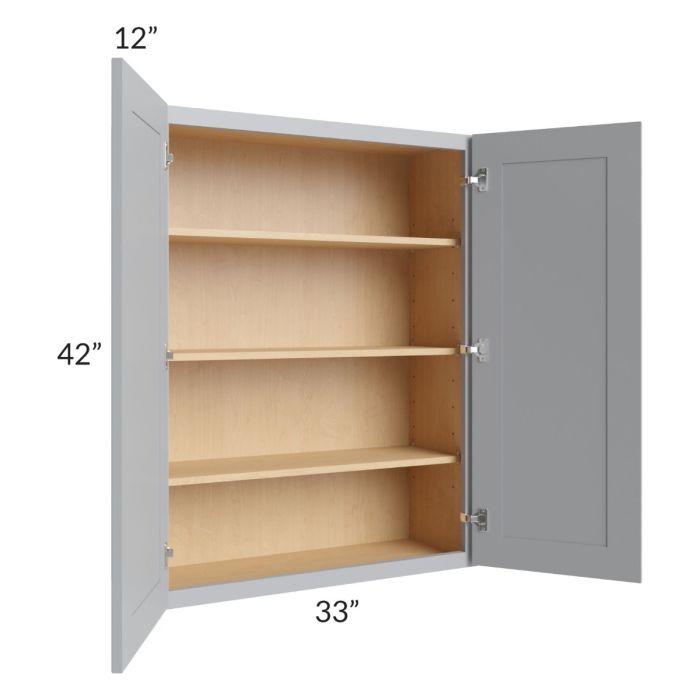 RTA Asheville Grey Shaker 33" x 42" Wall Cabinet with 1 Decorative End Panel