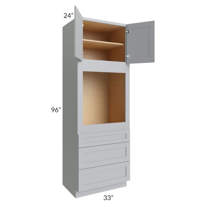 RTA Asheville Grey Shaker 33" x 96" Universal Oven Cabinet with 2 Decorative End Panels