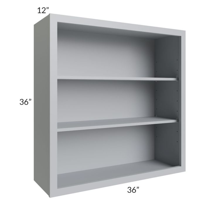 RTA Asheville Grey Shaker 36" x 36" Wall Open Cabinet with 1 Decorative End Panel