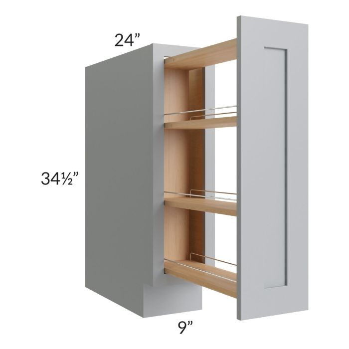 RTA Asheville Grey Shaker 9" Base Pullout Cabinet with 1 Decorative End Panel