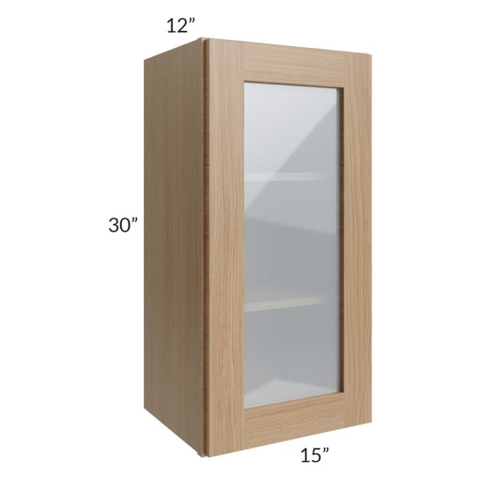 RTA Asheville Rift Oak Shaker 15" x 30" Wall Glass Door Cabinet with 1 Decorative End Panel