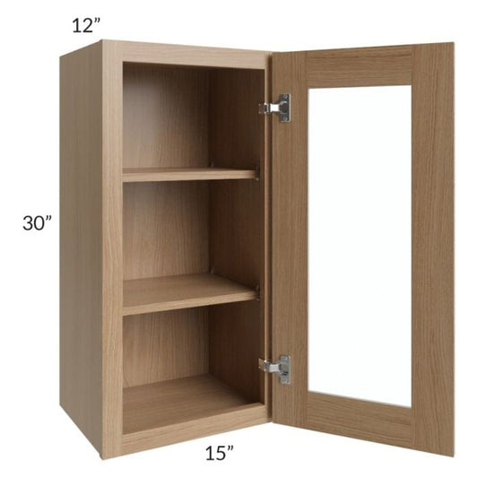 RTA Asheville Rift Oak Shaker 15" x 30" Wall Glass Door Cabinet
