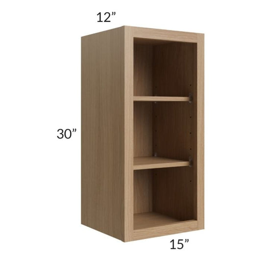 RTA Asheville Rift Oak Shaker 15" x 30" Wall Open Cabinet with 1 Decorative End Panel