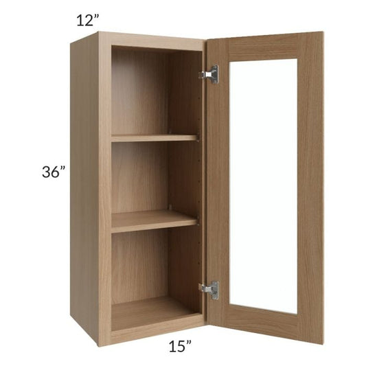 RTA Asheville Rift Oak Shaker 15" x 36" Wall Glass Door Cabinet with 1 Decorative End Panel