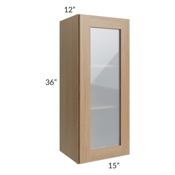 RTA Asheville Rift Oak Shaker 15" x 36" Wall Glass Door Cabinet with 2 Decorative End Panels