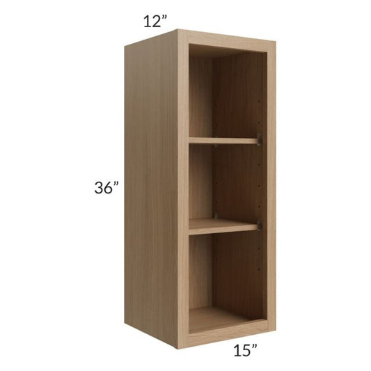 RTA Asheville Rift Oak Shaker 15" x 36" Wall Open Cabinet