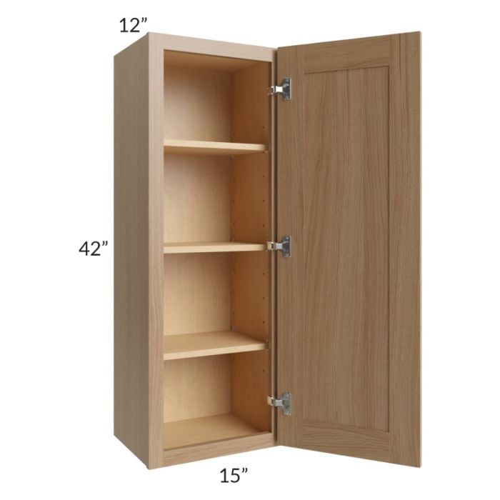 RTA Asheville Rift Oak Shaker 15" x 42" Wall Cabinet - Left Finished Side with 1 Decorative End Panel
