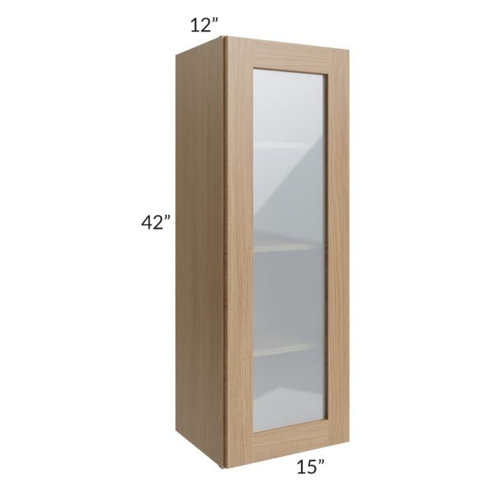RTA Asheville Rift Oak Shaker 15" x 42" Wall Glass Door Cabinet with 1 Decorative End Panel