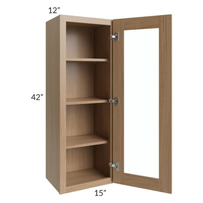 RTA Asheville Rift Oak Shaker 15" x 42" Wall Glass Door Cabinet with 1 Decorative End Panel