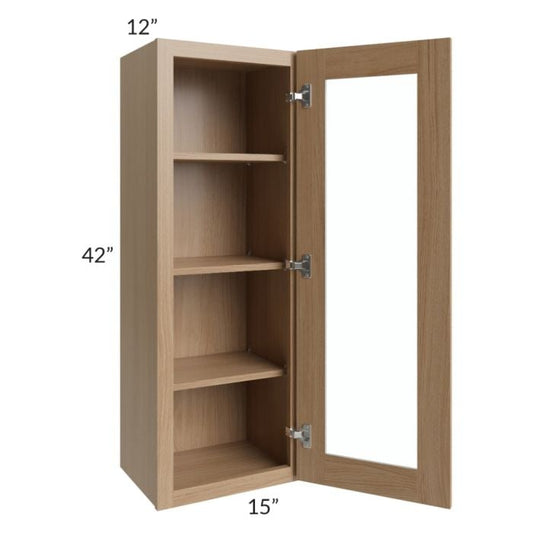 RTA Asheville Rift Oak Shaker 15" x 42" Wall Glass Door Cabinet