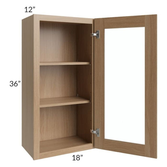 RTA Asheville Rift Oak Shaker 18" x 36" Wall Glass Door Cabinet with 1 Decorative End Panel