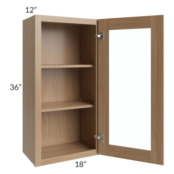 RTA Asheville Rift Oak Shaker 18" x 36" Wall Glass Door Cabinet