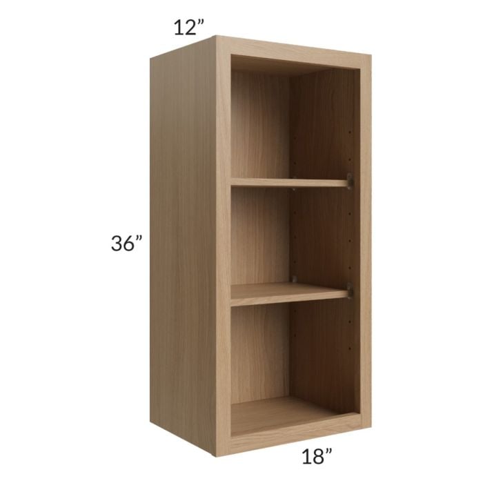 RTA Asheville Rift Oak Shaker 18" x 36" Wall Open Cabinet with 2 Decorative End Panel s