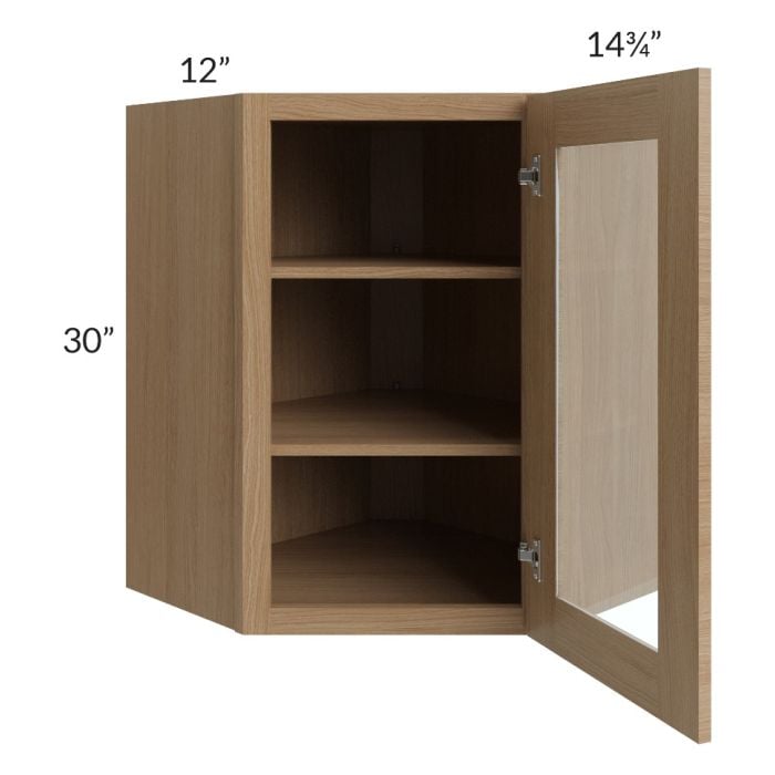 RTA Asheville Rift Oak Shaker 24" x 30" Diagonal Corner Wall Glass Door Cabinet with 1 Decorative End Panel