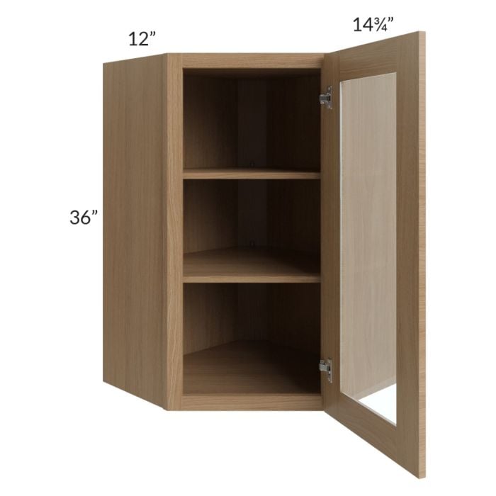 RTA Asheville Rift Oak Shaker 24" x 36" Diagonal Corner Wall Glass Door Cabinet with 1 Decorative End Panel