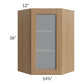 RTA Asheville Rift Oak Shaker 24" x 36" Diagonal Corner Wall Glass Door Cabinet with 2 Decorative End Panels
