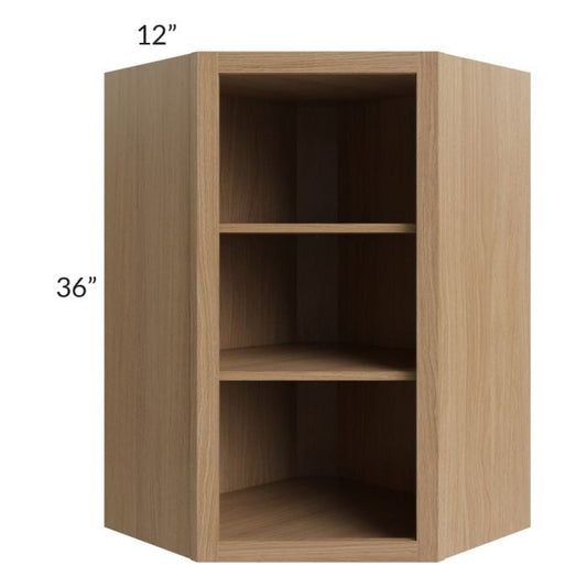 RTA Asheville Rift Oak Shaker 24" x 36" Wall Diagonal Corner Open Cabinet with 1 Decorative End Panel