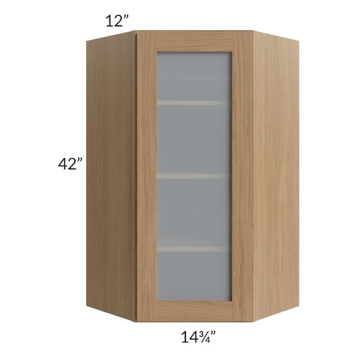 RTA Asheville Rift Oak Shaker 24" x 42" Diagonal Corner Wall Glass Door Cabinet with 1 Decorative End Panel
