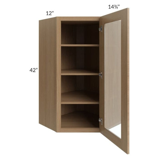 RTA Asheville Rift Oak Shaker 24" x 42" Diagonal Corner Wall Glass Door Cabinet with 1 Decorative End Panel