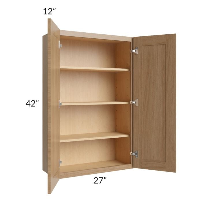 RTA Asheville Rift Oak Shaker 27" x 42" Wall Cabinet - Both Finished Sides with 1 Decorative End Panel