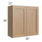 RTA Asheville Rift Oak Shaker 30 " x 30" Wall Cabinet - Right Finished Side with s Decorative End Panels