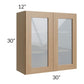 RTA Asheville Rift Oak Shaker 30" x 30" Wall Glass Door Cabinet with 1 Decorative End Panel