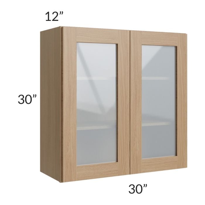RTA Asheville Rift Oak Shaker 30" x 30" Wall Glass Door Cabinet with 1 Decorative End Panel