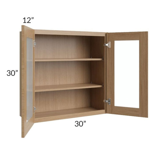 RTA Asheville Rift Oak Shaker 30" x 30" Wall Glass Door Cabinet with 1 Decorative End Panel