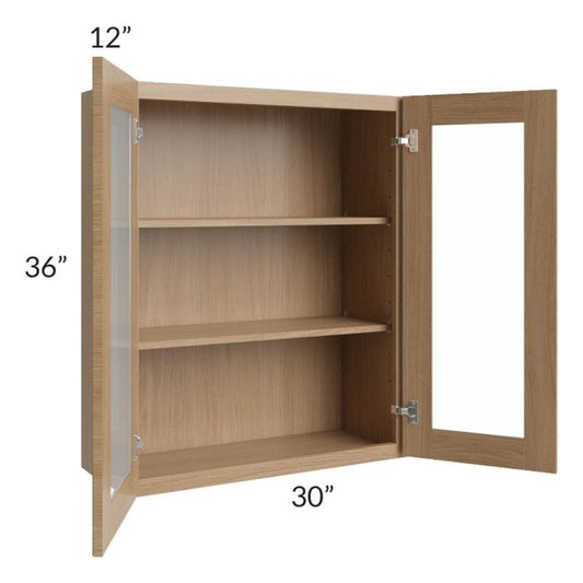 RTA Asheville Rift Oak Shaker 30" x 36" Wall Glass Door Cabinet with 1 Decorative End Panel