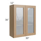 RTA Asheville Rift Oak Shaker 30" x 36" Wall Glass Door Cabinet with 2 Decorative End Panels
