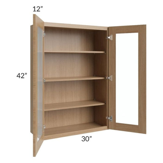 RTA Asheville Rift Oak Shaker 30" x 4" 2 Wall Glass Door Cabinet with 1 Decorative End Panel
