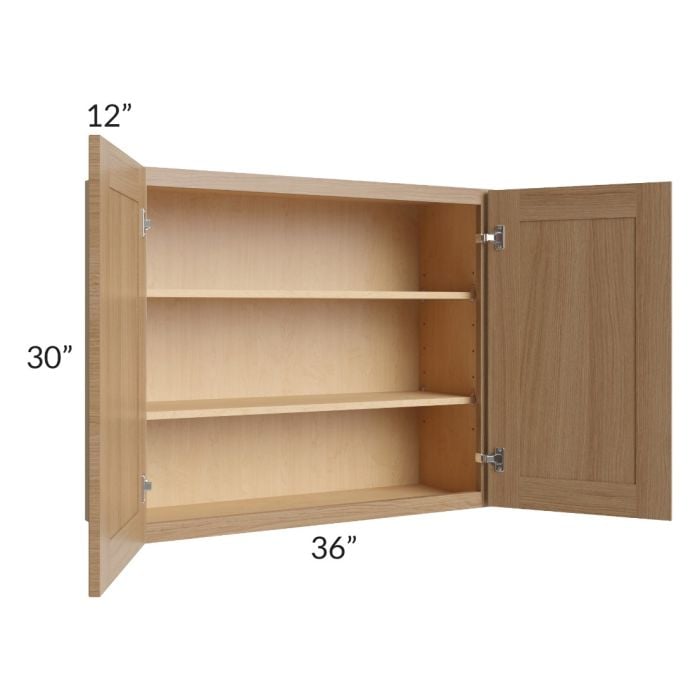 RTA Asheville Rift Oak Shaker 36" x 30" Wall Cabinet - Both Finished Sides with 1 Decorative End Panel