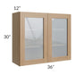 RTA Asheville Rift Oak Shaker 36" x 30" Wall Glass Door Cabinet with 2 Decorative End Panels