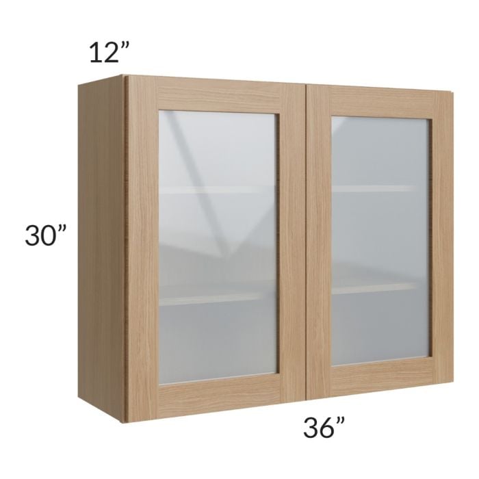 RTA Asheville Rift Oak Shaker 36" x 30" Wall Glass Door Cabinet with 2 Decorative End Panels