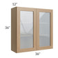RTA Asheville Rift Oak Shaker 36" x 36" Wall Glass Door Cabinet with 1 Decorative End Panel