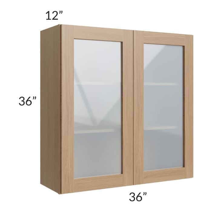 RTA Asheville Rift Oak Shaker 36" x 36" Wall Glass Door Cabinet with 2 Decorative End Panels