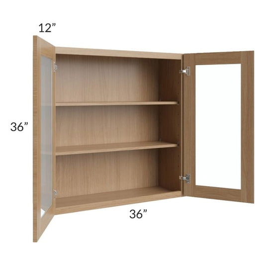 RTA Asheville Rift Oak Shaker 36" x 36" Wall Glass Door Cabinet with 2 Decorative End Panels