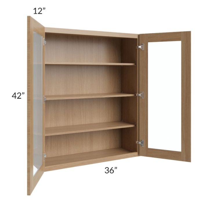 RTA Asheville Rift Oak Shaker 36" x 42" Wall Glass Door Cabinet with 2 Decorative End Panel