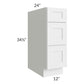 RTA Asheville White Shaker 12" 3-Drawer Base Cabinet with 2 Decorative End Panels