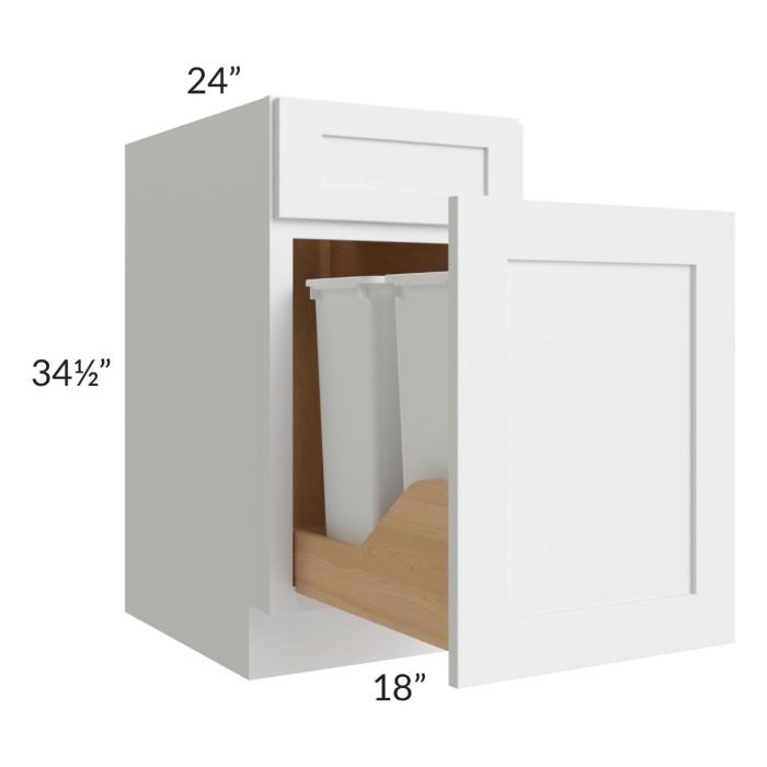 RTA Asheville White Shaker 18" Trash Pullout Base Cabinet with 1 Decorative End Panel