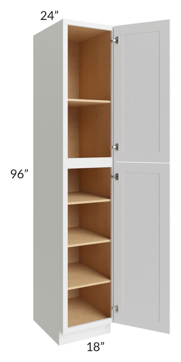 RTA Asheville White Shaker 18" x 96" Wall Pantry Cabinet with 1 Roll Out Tray