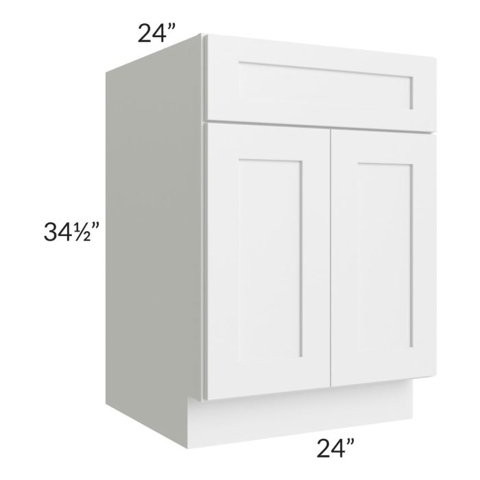 RTA Asheville White Shaker 24" Base Cabinet with 2 Roll Out Trays and 1 Decorative End Panel