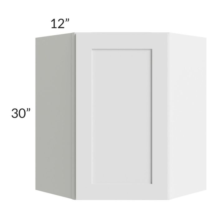RTA Asheville White Shaker 24" x 30" Diagonal Corner Wall Cabinet with 2 Decorative End Panels