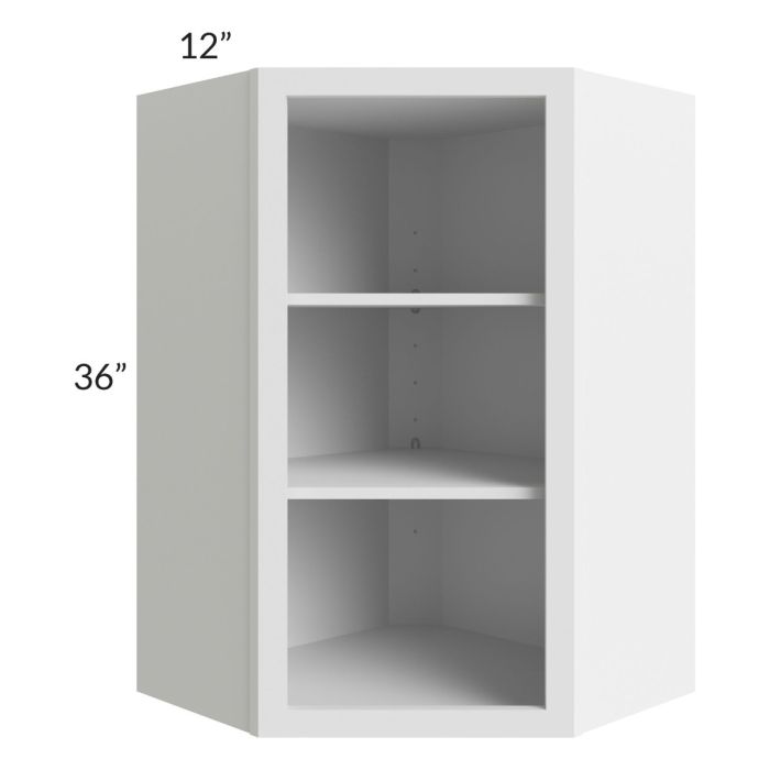 RTA Asheville White Shaker 24" x 36" Wall Diagonal Corner Open Cabinet with 2 Decorative End Panels
